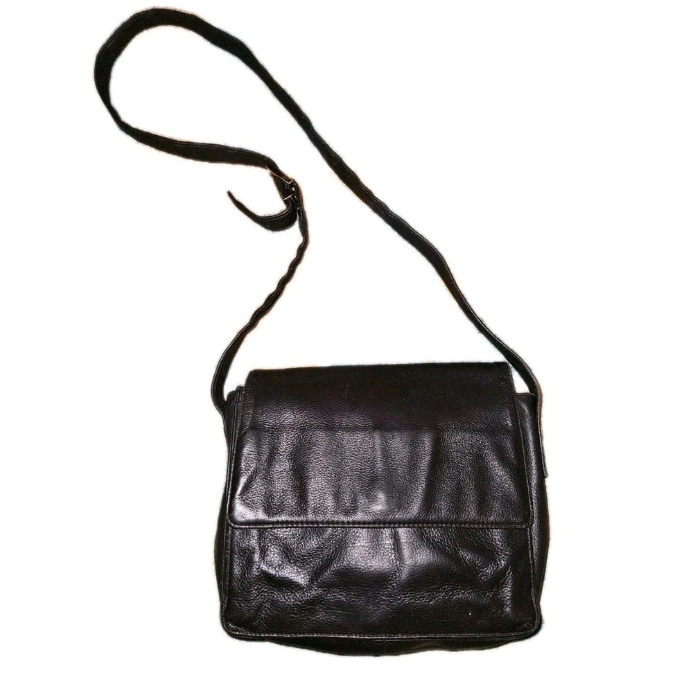Charter Club Y2K Black Leather Organizer Shoulder Bag 10.5x8x3.5